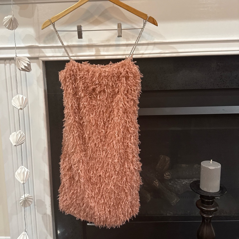 NWT Galita faux feathered mini dress size L coquette romantic evening wear glam
